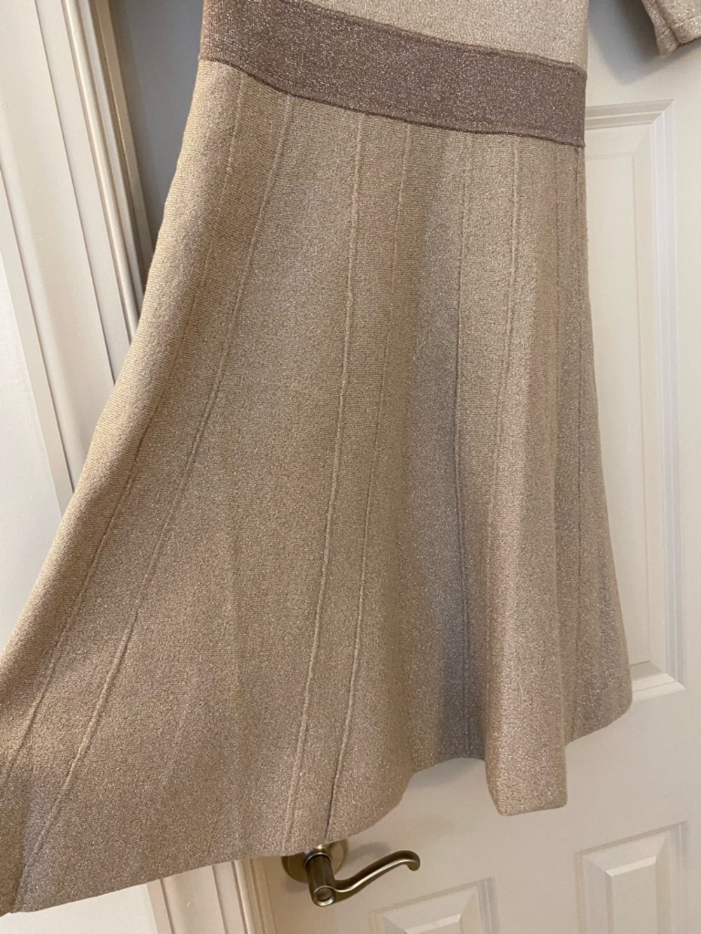 Boden Metallic Champagne Midi Dress with Contrast Waistband - Picture 4 of 5